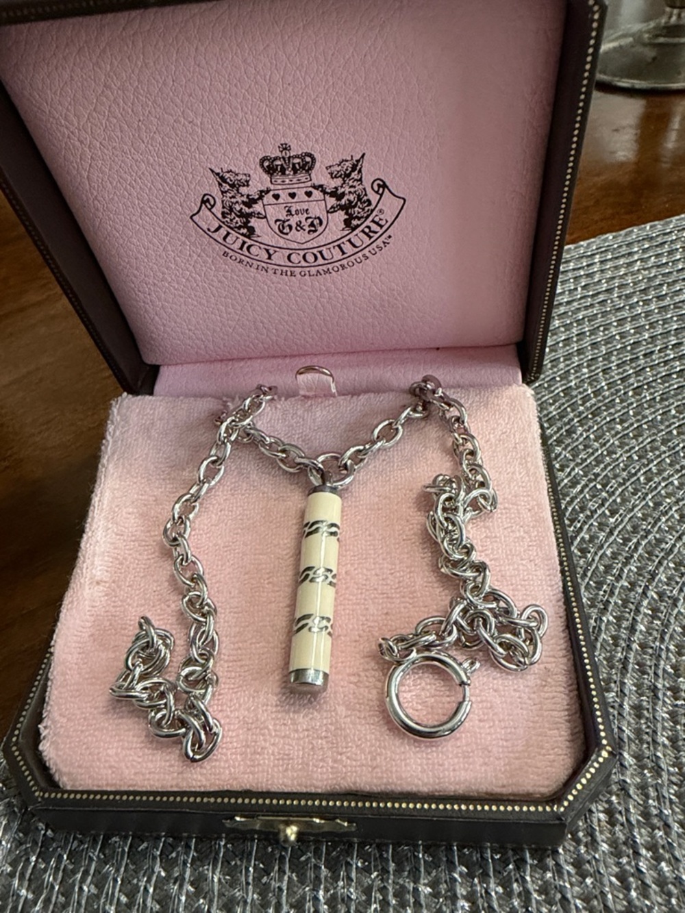 Juicy Couture Silver Chain Necklace with Cream Pendant